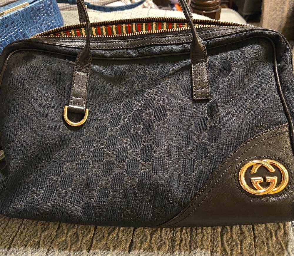 Gucci Black Tote Bag with GG Monogram and Leather Trim